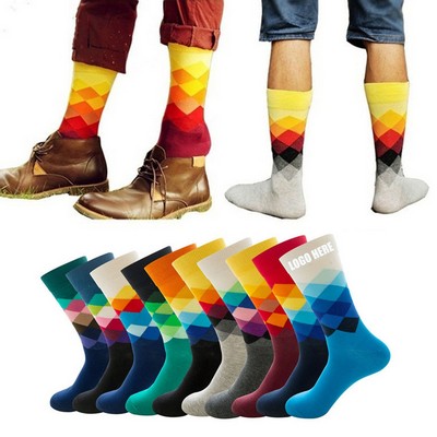 Colorful Lattice Cotton Crew Sock for Adults