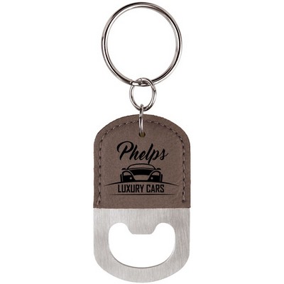 Oval Gray Leatherette Bottle Opener Keychain
