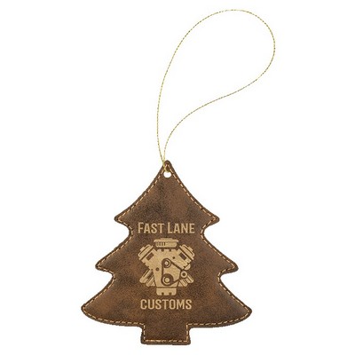Rustic/Gold Leatherette Tree Ornament with Gold String