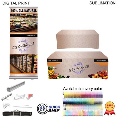 48Hr Quick Ship - Tradeshow Package, Premium Retractable Banner + Sublimated Tablecloth