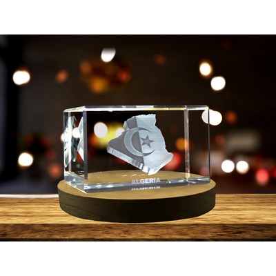 Algeria 3D Engraved Crystal Award Trophy w/LED Base Light