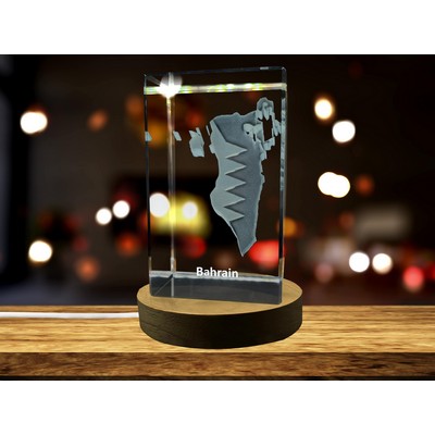 Bahrain 3D Engraved Crystal Trophy Award w/LED Base