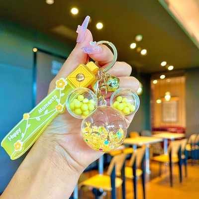 Yellow Mickey Head keychain with colored piece beads