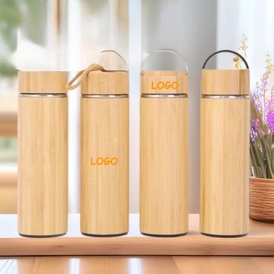 16oz Leakproof Bamboo Insulated Stainless Steel Thermos