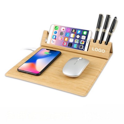 PU Leather Wireless Fast Charging Mouse Pad/Pen Holder