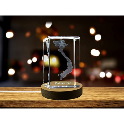 Vietnam 3D Engraved Crystal Trophy Award w/Illuminated LED Base - Exquisite Keepsake