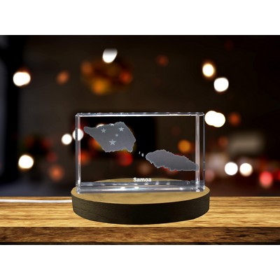 Samoa 3D Engraved Crystal Award Trophy w/LED Base - Recognition Gift