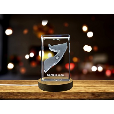 Somalia 3D Engraved Crystal Trophy Award w/LED Base - Recognition Decor