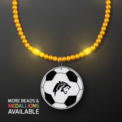 Yellow LED Bead Necklace with Soccer Ball Medallion - PRINTED