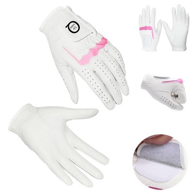 Goatskin Women'S Pink And White Golf Gloves
