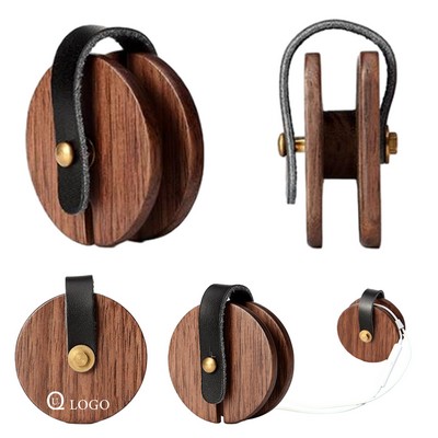 Wood Round Cable Winder w/ Leather Handle
