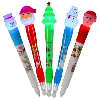 New Christmas-Themed Ballpoint Pens - Santa, Snowman, & Tree With Luminous Design