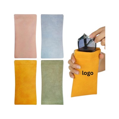 PU Leather Soft Squeeze Top Sunglasses Pouch With Microfiber Lining