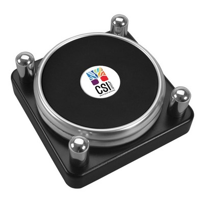 Set of Two Silver Coasters W/ Black Base & Color Medallion