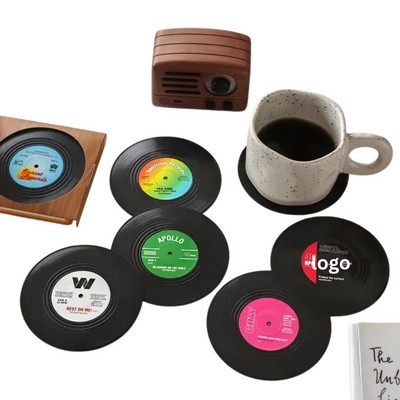 Retro Vinyl Record Drink Coaster Set (Customizable Label)