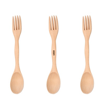 2-in-1 Natural Wooden Spork Spoon and Fork