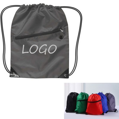 Polyester Drawstring Backpack W/ Zipper