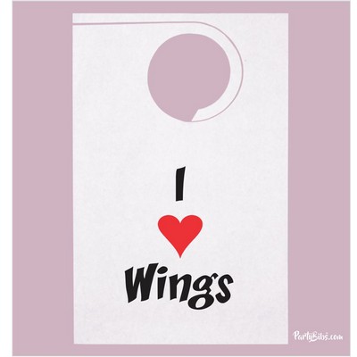 Stock "I Love Wings" Design Poly Backed Paper Bibs w/Ties Minimum 25 bibs