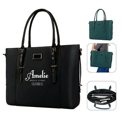 PU Leather Commuting Laptop Tote Bag