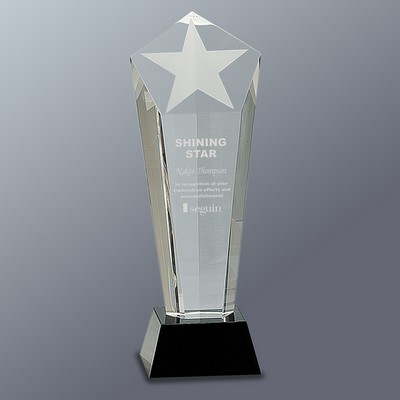 Crystal Frosted Star Column on Black Base, Medium (10-1/2"H)