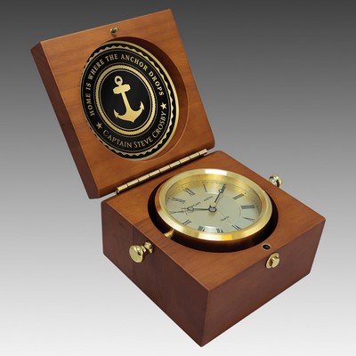 Mahogany Finish Captain's Clock, Brass Clock Housing