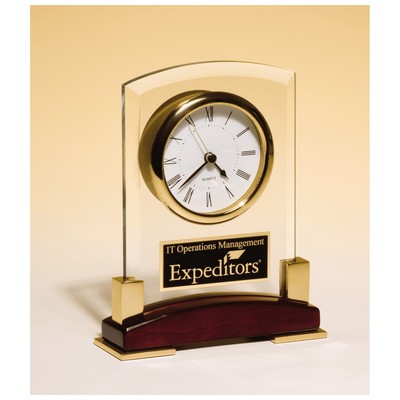 Glass Desk Clock, Rosewood Piano Finish Base