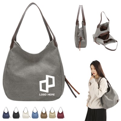Three-Layer Canvas Shoulder Bag