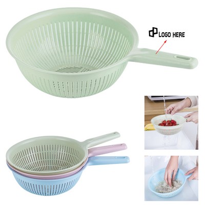 Kitchen Plastic Round Hollowed Basket W/ Handle
