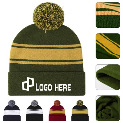 Colorful Pom-Pom Knit Beanie