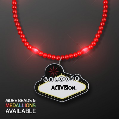 Red LED Bead Necklace with Las Vegas Medallion - PRINTED