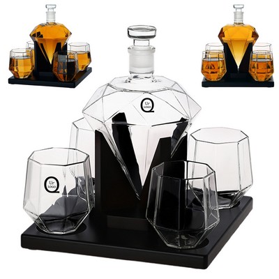 Diamond Shaped Whiskey Decanter Set-4 Glasses