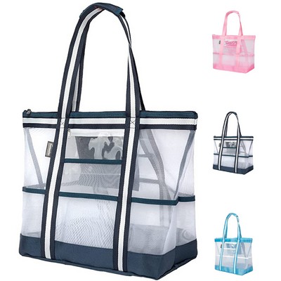 Top Zip Tote Large Mesh Bag
