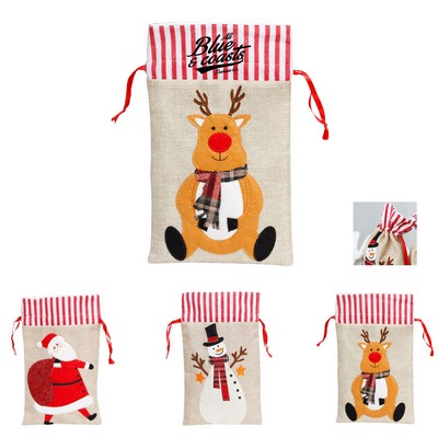 Christmas Burlap Candy Drawstring Storage Bag