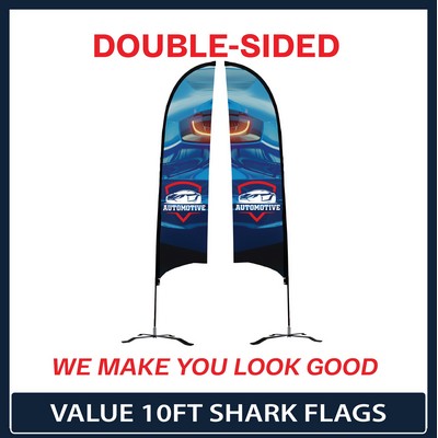 Value 10' Shark Flag - Double Sided Graphic Black X Base