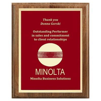 5" x 7" Genuine Walnut Step-Edge Plaque with Red Brass Plate