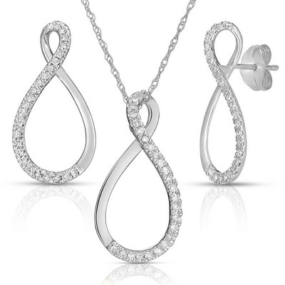Jilco Inc Silver Diamond Earring & Necklace Set