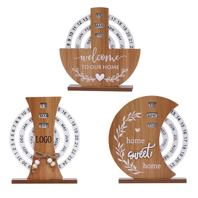 Wooden Perpetual Calendar For Home Office Desktop Decoration With Manual Rotating Desk Calendar