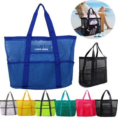 Custom Family Beach Organizer Foldable Mesh Tote Summer Tote Bags for Women