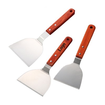 Professional Stainless Steel Solid Turner & Frying Spatula with Riveted Wooden Handle