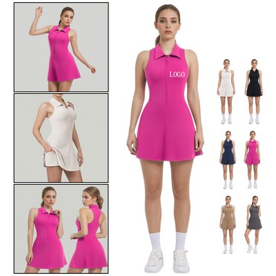 Zipper Tie One-Piece Tennis Skirt ( S - XL)