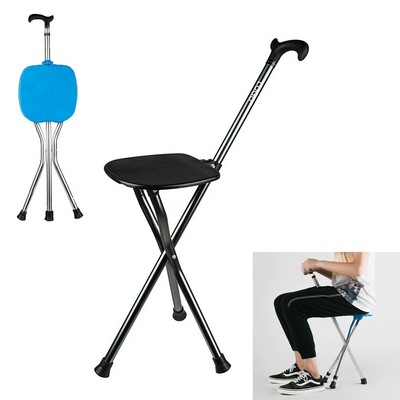 Walking Stick Stool Lightweight Adjustable Folding Cane Stool with Seat Loading 440LBS