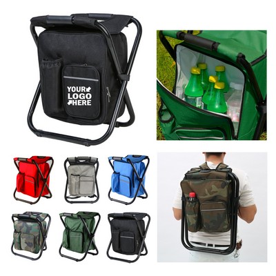 Folding 3" 1 Camping Chair Stool Backpack With Cooler Bag