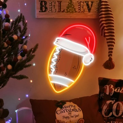 Santa Hat Football UV Print Neon Sign