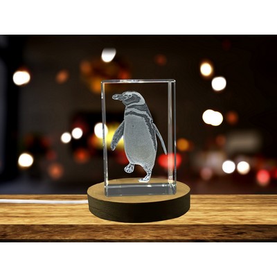 Magellanic Penguin 3D Engraved Crystal Trophy w/LED Base - Gift for Nature Lovers
