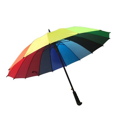 44" Arc Large Sturdy Long Handle Straight Rainbow Umbrella