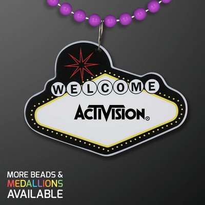 Imprintable Vegas Sign Medallion with Purple Beaded Necklace - PRINTED