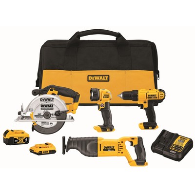 DeWalt 20V Max Cordless 4-Tool Combo Kit - Drill Circular Saw Recip Saw Worklight