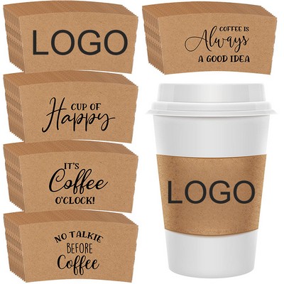 Custom Kraft Paper Coffee Sleeves Corrugated Insulation Fits 10 to 20 oz Cups