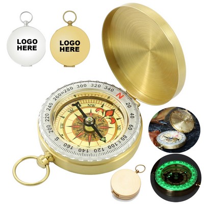 Custom Travel Camping Vintage Brass Pocket Compass with Lid