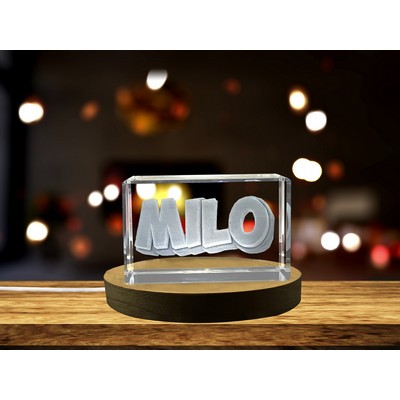Milo 3D Engraved Crystal Trophy Award w/LED Base Light